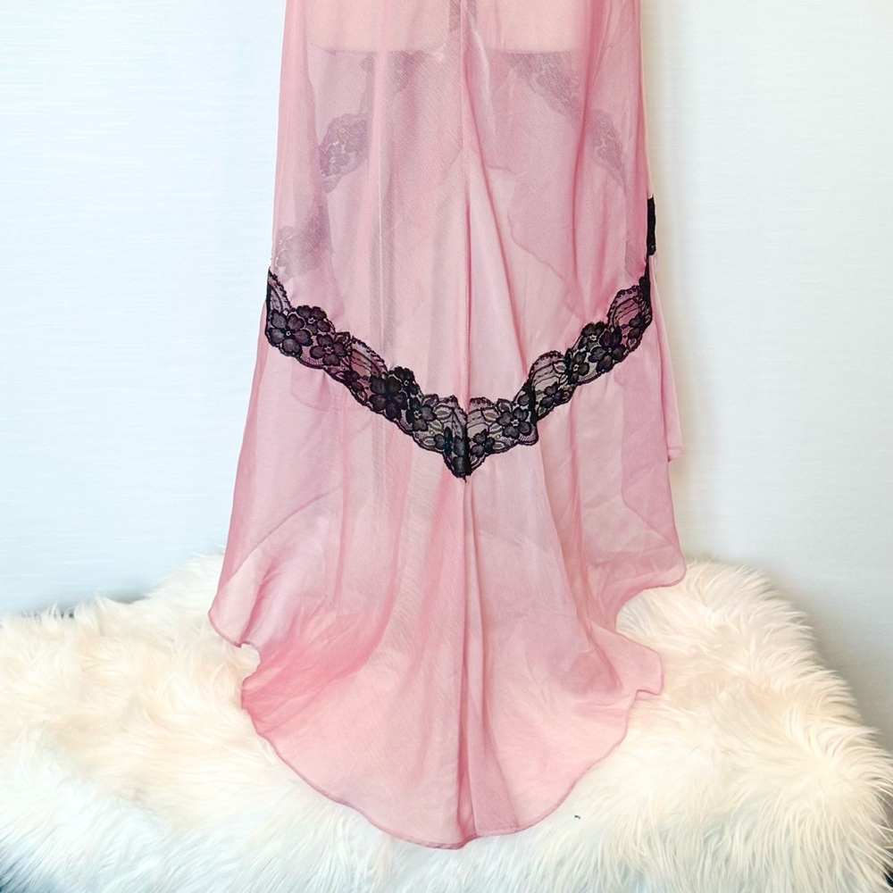 🌺SOLD🌺 Y2K Frederick’s of Hollywood Sheer Chiffon Lace Maxi Gown Slip Dress - Picture 6 of 9